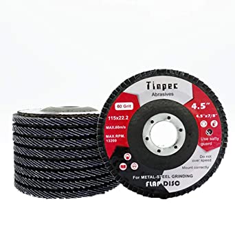 4.5 Inch Flap Discs, Tinpec 10PCS 40/60/80/120 Grit Grinding Wheels Sanding Discs Zirconia Abrasives Type 29 for Die Angle Grinder Grinding Wood, Plastic and Metal (60Grit)