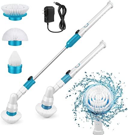 Culina Plastic Electric Spinning Scrubber Machine Bathroom Tiles Cleaner Tool With 3 Replaceable Brushes [Rechargeable, White And Blue], pack of 1