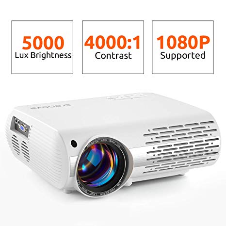 Crenova Video Projector, 5000 Lux Home Movie Projector(550 ANSI), 200'' Display HD LED Projector 1080P Supported, Work with Phone, PC, Mac, TV Stick, PS4, HDMI, USB for Home Theater[2019 Upgraded]