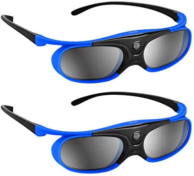 BOBLOV Active Shutter 3D Glasses DLP-Link Rechargeable 144Hz for All 3D DLP Projectors Compatible with Optoma BenQ Sharp Acer Samsung Mitsubishi DLP projectors (Blue 2-Pack)