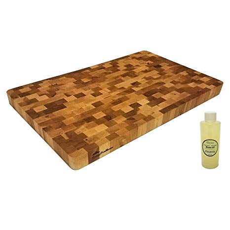 HomeProShops 1-1/4"x12"x19" Reversible Solid Natural Hard Maple END-GRAIN Wood Butcher Block Cutting Board with"FREE" Mineral Oil included