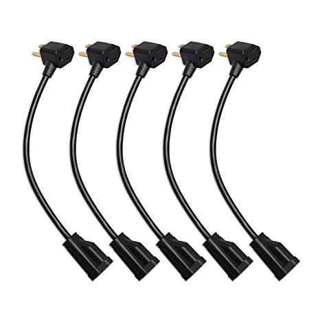 KMC 1-Foot (5-Pack) Power Extension Cord, 3 Prong Appliance Extension Cable Cord-Black