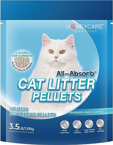 Honeycare All-Absorb Cat Litter Pellets, Zeolite, Long-Lasting Odor Control Non-climping Litter, 3.5 Lbs Pack