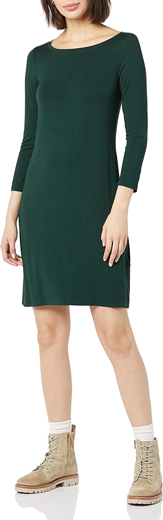 Daily Ritual Women's Jersey 3/4-Sleeve Bateau Neck T-Shirt Dress