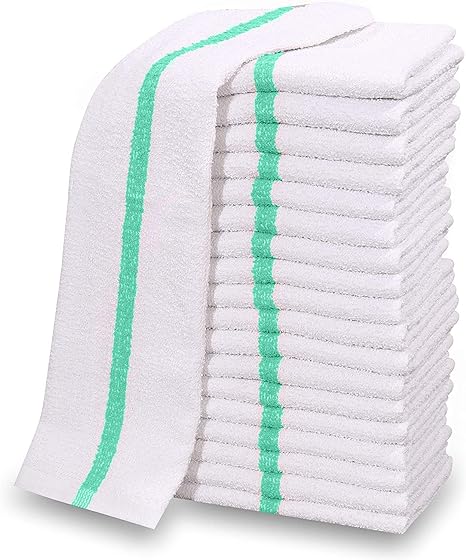GOLD TEXTILES New Cotton Blend White Restaurant Bar Mops Kitchen Towels (60, Green Stripe)
