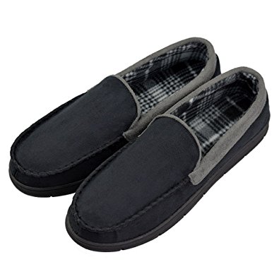 VLLY Men's Anti-Slip Casual Pile Lined Microsuede Indoor Outdoor Slip On Moccasin Slippers (FBA)