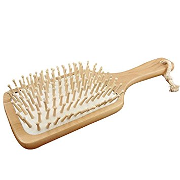 Tenflyer Natural Bamboo Paddle Cushion Massage Hair Brush Ball-Tipped Wooden Bristles