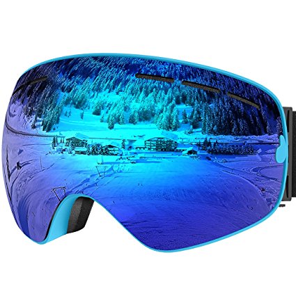 UShake Ski Goggles, Snow Skiing Goggles with UV400 Protection Detachable Anti Fog Anti Scratch Mirrored Lenses for Adults or Youth
