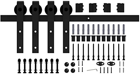 YIGOLD 13ft Sliding Barn Door Hardware Kit,Hardware for Barn Doors Antique Style,Slide Smoothly Quietly,Factory Outlet Upgraded Version Quality Carbon Steel-(J Shape Hanger,Double Door;Black)