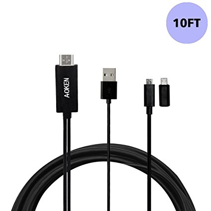 AOKEN 10 feet Micro USB to HDMI MHL (Male to Male)cable  Micro 5pin to 11pin adapter(Compatible with any MHL enable smartphones and tablets)