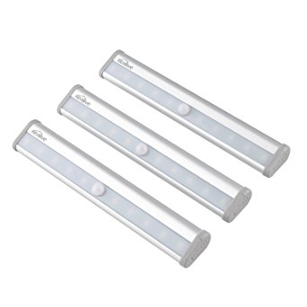 Kealive Cabinet Light PIR Motion Detective Sensor Light 10 LEDs Battery Operated Closet Light with Magnetic Strip for Cupboard , Wardrobe Stair etc (3 pack, LT-KW1)