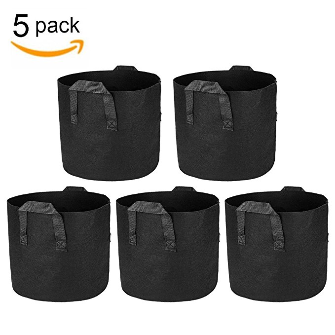 CoolGrows Grow Bags 5-Pack 15 Gallons Aeration Fabric Pots Nonwoven Plant with Handles - Heavy Duty & Extremely Durable(Black)