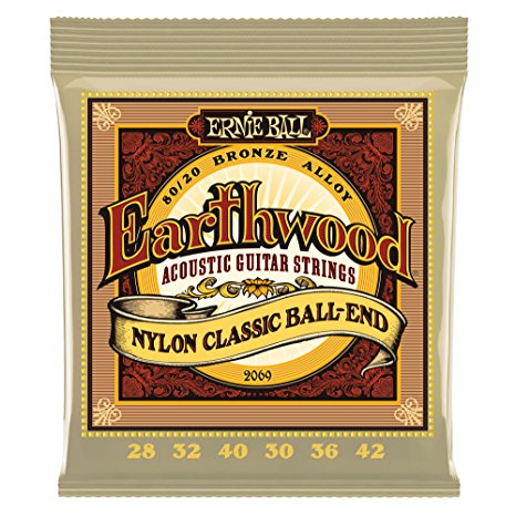 Ernie Ball Earthwood Folk Nylon Ball End Set, Clear and Gold