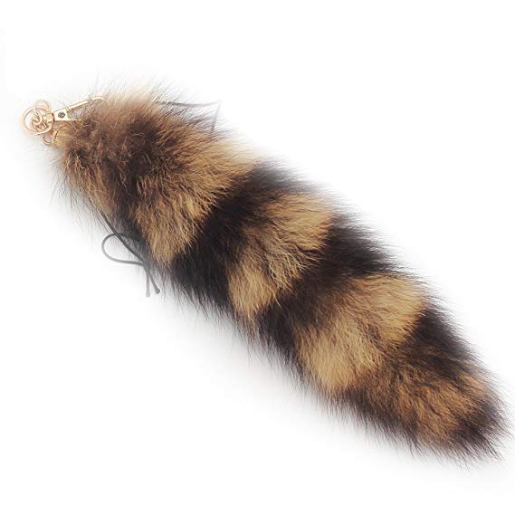 25cm 10inches Authentic America Raccoon Tail Fur Skin Cosplay Toy Handbag Accessories Key Chain Ring Hook