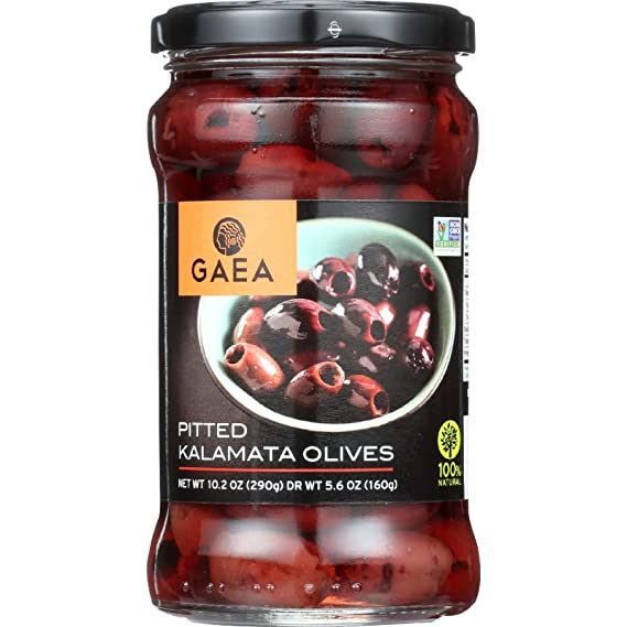 Gaea Pitted Greek Kalamata Olives - 10.2 oz Jar - Non-GMO Preservative-Free and Low Sodium Healthy Snack
