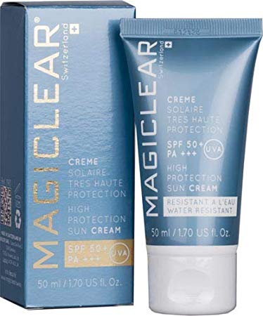 Magiclear Swiss Sunscreen Cream SPF 50 Sunblock daily Face Care Prevents Skin Damage,Anti age, Removes Pigmentation, Hypoallergenic 1.7 Oz