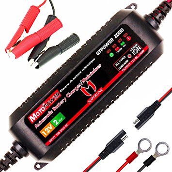 MOTOPOWER MP00207A 12V 2Amp Smart Automatic Battery Charger / Maintainer for Both Lead Acid Batteries and Lithium Ion Batteries