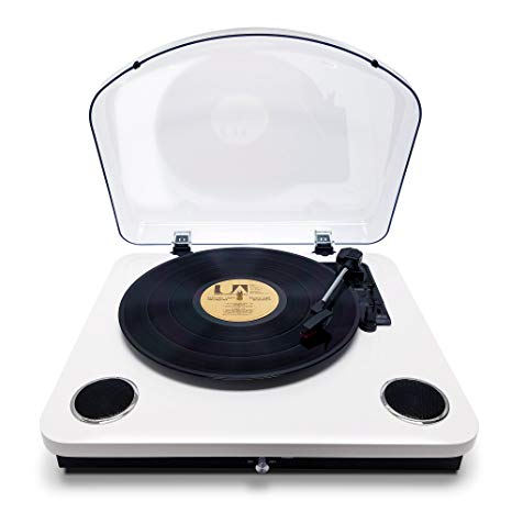 Photive Spin Vinyl Record Player with Built-in Speakers | 3-Speed Stereo USB Turntable Supports Vinyl to MP3 Recording | Bluetooth and RCA Connectivity (Piano White)