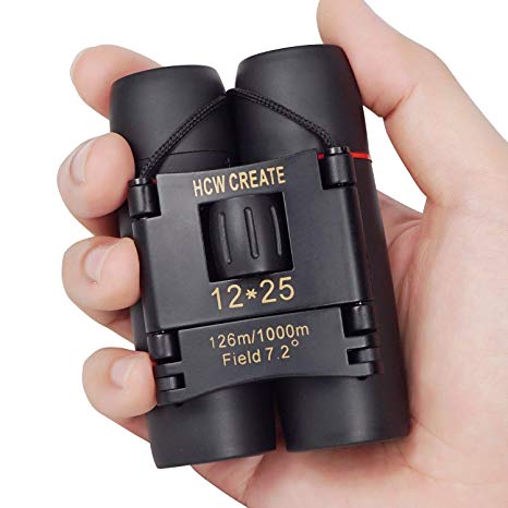 HCW CREATE 12x25 Mini Folded Binocular for Opera,Climbing,Traveling,Bird Watching,Hunting,Sightseeing fit for Adult and Kid(0.37lb)