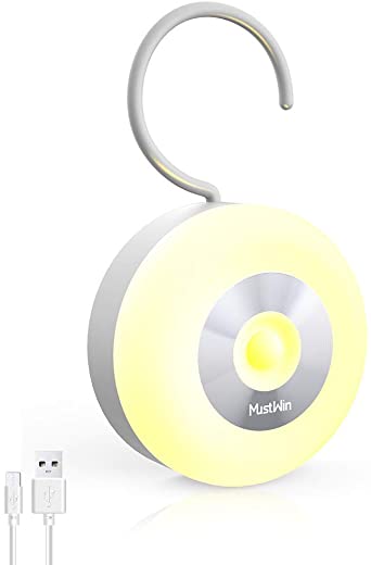 MustWin Motion Sensor Night Light Rechargeable with USB Cable, Stick-on Anywhere Puck Light, Auto On/Off LED Night Light with Sensor, Cordless Light for Closet, Under-Cabinet, Bedroom (1 Pack)