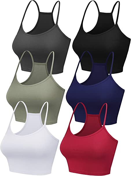 6 Pieces Women Crop Cami Top Racerback Sleeveless Spaghetti Strap Tank Top for Sports Yoga