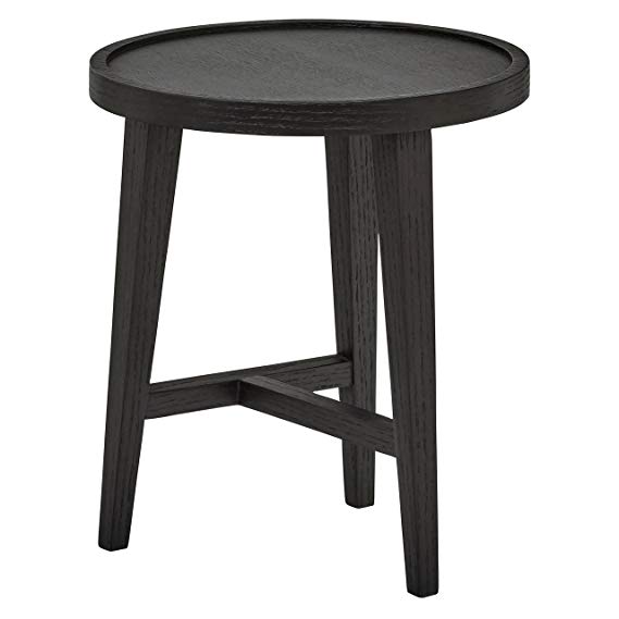 Rivet Mid-Century Modern Round Black Wood Nesting Side End Table, 15.7" W, Dark Oak