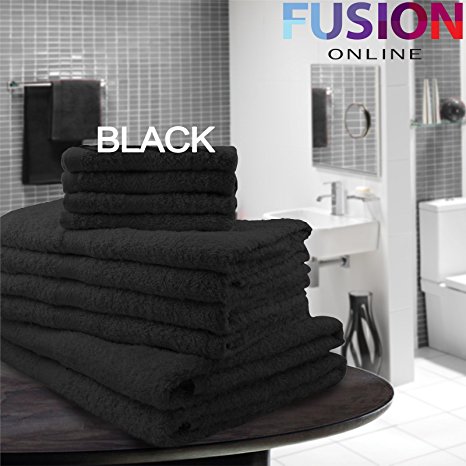 LUXURY 10 PIECE TOWEL BALE SET 100% PURE EGYPTIAN COTTON FACE, HAND, BATH TOWELS (Black)