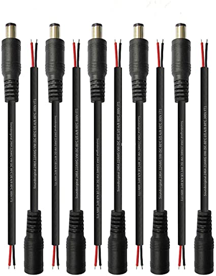 LED Light Strip DC 2.1x5.5mm Wire Power Pigtails Adapter Barrel Plug Socket Cables and CCTV Security Camera, DVR,Car Rearview Monitor System Video and Other Low Voltage Application Male Female 5pack