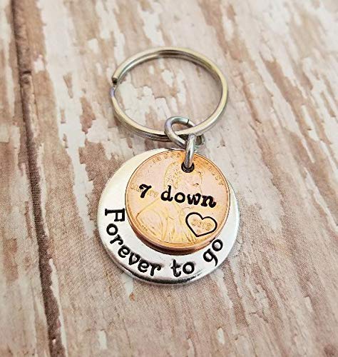 7 Year 2012 Anniversary Lucky Copper Penny Down Forever To Go Coin Key Chain