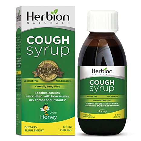 Herbion Naturals Cough Syrup with Honey, Helps Relieve Cough and Soothes Sore Throat, for Adults and Kids 13 Months and above, 5 FL Oz
