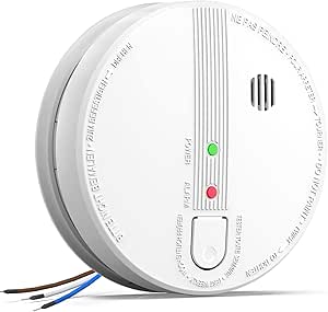 Smoke Detector, Hardwired Interconnected Smoke Detectors, Smoke Alarm with Replaceable 9V Battery, Interconnects Up to 12 Fire Alarms Smoke Detectors, Photoelectric Fire Alarm with Test/Silence Button