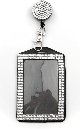ALL in ONE Rhinestone Lanyard Bling Crystal Badge Reel   Card Holder for Business Id Card (WHITE)