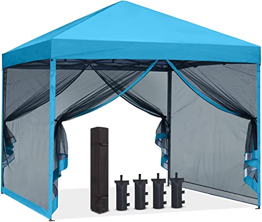 OUTDOOR WIND Easy One Person Pop Up Outdoor Canopy with Netting Walls,Stakes and Ropes and Wheeled Bag(10x10 Sky Blue)