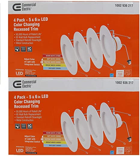 Commercial Electric 5/6 in White Integrated LED Energy Star Color Changing Recessed Trim Downlight 8 Pack…