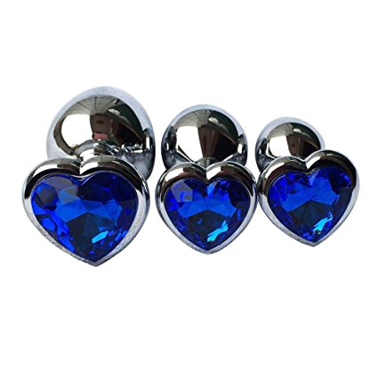 Sexysamba 3pcs Metal-plated Jeweled Anal Plug Butt Kit Couple Sex Pleasure Adult Games Toy,Blue