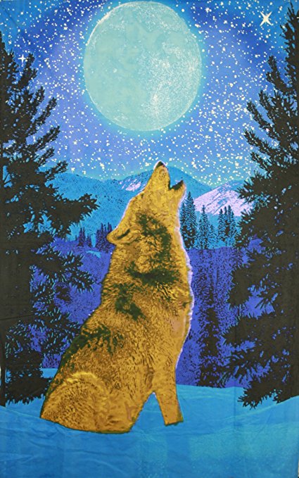 Sunshine Joy 3D Glow in the Dark Full Moon Wolf Tapestry Wall Art Amazing 3-D Effects - Huge 60x90 Inches