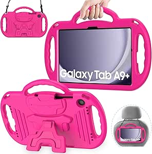 AVAWO Kids Case for Samsung Galaxy Tab A9 /A9 Plus 11 Inch 2023 Case, with Strap, Shockproof Lightweight Handle Stand 2023 Model (SM-X210/X216/X218) with Lanyard, Rose