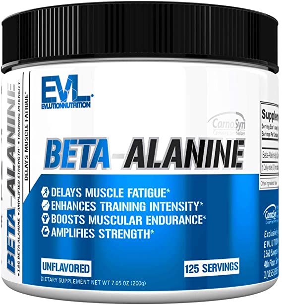 Evlution Nutrition Beta-Alanine, 1.6g of Ultra Pure Beta Alanine in Each Serving, Athletic Endurance & Recovery, CarnoSyn, Gluten-Free, Non-GMO, Unflavored Powder (125 Servings)