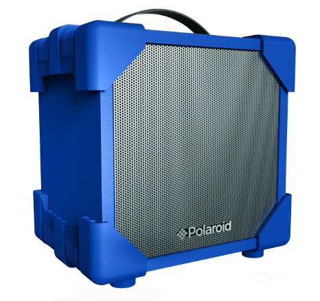 Polaroid Rugged Wireless Portable & Rechargeable Bluetooth Speaker, Made of Wood with Carry on Strap (Blue)