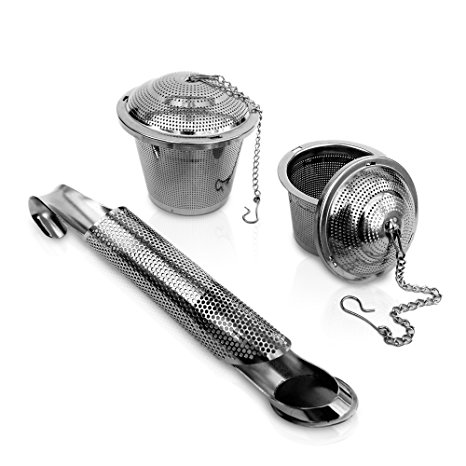 Oxford Eve’s Tea Infuser set - 3 piece Gift Set of Stainless Steel Loose Leaf Tea Strainers Includes 1x Long Handled Tea Steeper & 2x Tea Infuser Baskets – Perfect for Single Serve Cup, Mug,Teapot