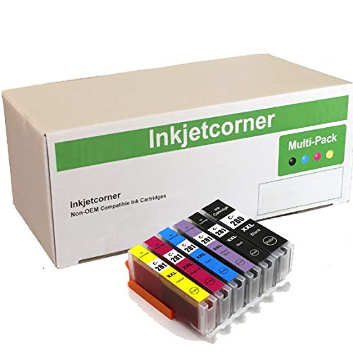 Inkjetcorner Compatible Ink Cartridge Replacement for PGI-280XXL CLI-281XXL PGI 280 XXL CLI 281 XXL for use with TS9120 TS9100 TS8120 TS8220 (PGBK, Black, Cyan, Magenta, Yellow, Photo Blue, 6-Pack)