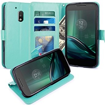 Moto G Play Case, LK Luxury PU Leather Wallet Flip Protective Case Cover with Card Slots & Stand for Motorola Moto G4 Play (Mint)