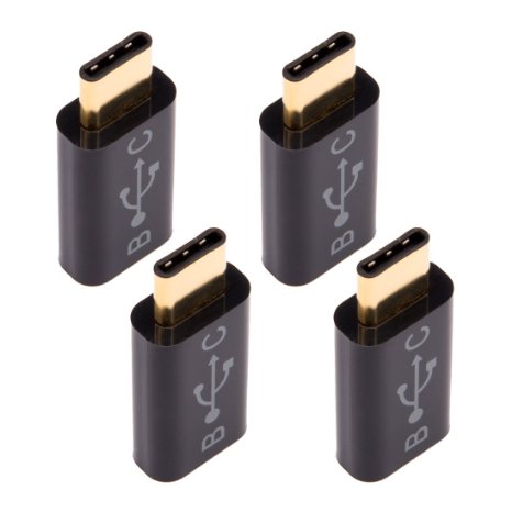 Alegant USB-C to Micro USB Adapter Convert Connector for HTC 10, LG G5, Nexus 5X, Nexus 6P, OnePlus 2 with 56k Resistor; Approved to Meet USB Type-C Standard (4-pack, Black)