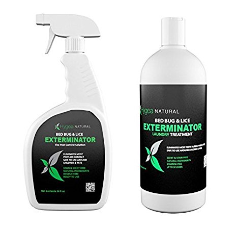 Hygea Natural Exterminator Combo Pack, Non Toxic Treatment, Natural Bugs & Lice Eradicator, Includes Spray 24 oz & Laundry Treatment 32 oz