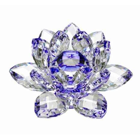 Amlong Crystal High Quality Hue Reflection Crystal Lotus Flower with Gift Box, Blue, 3-Inch
