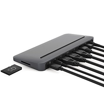 USB C Dock for MacBook Pro - Mini DisplayPort, Ethernet port, power supply, USB ports, SD card, and headphone connections - Stone by Henge Docks