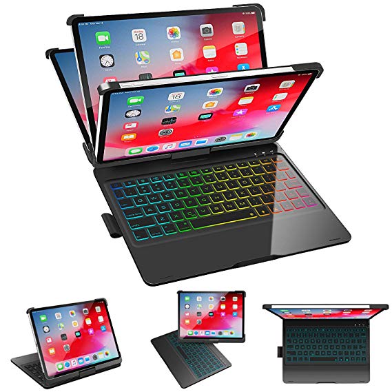 SZILBZ iPad Pro 11 Keyboard Case 2018,Wireless Bluetooth Keyboard,360 Rotatable and 180 Flip,Thin & Light,Auto Sleep/Wake up,7 Colors Backlight【Support Apple Pencil 2nd Gen Charging】 (Black)