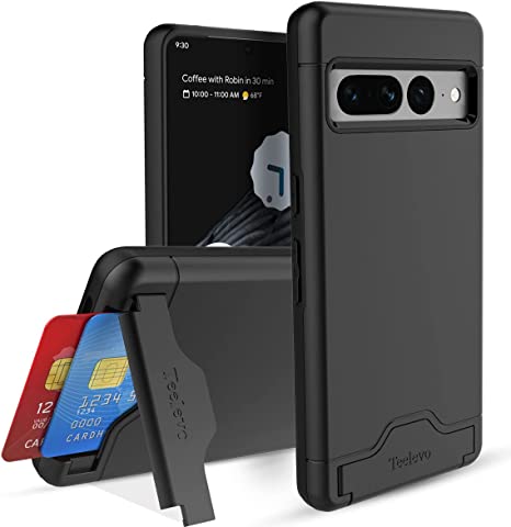 Teelevo Wallet Case for Google Pixel 7 Pro, Dual Layer Case with Card Slot Holder and Kickstand for Google Pixel 7 Pro - Black