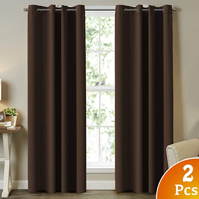 2 Panels Blackout Curtains for Bedroom/Living Room, Themal Insulated Grommet/Eyelet Top Curtain Drapes for Living Room, Extra Long Curtains, Each Panel 52" W x 96" L, Seal Brown