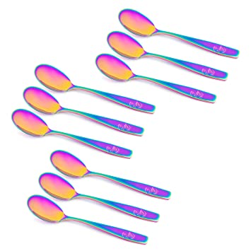 9 Piece Stainless Steel Rainbow Kids Spoons, Kids Cutlery, Child and Toddler Safe Flatware, Kids Silverware, Kids Utensil Set, Includes A Total of 9 Spoons, Ideal for Home and Preschools
